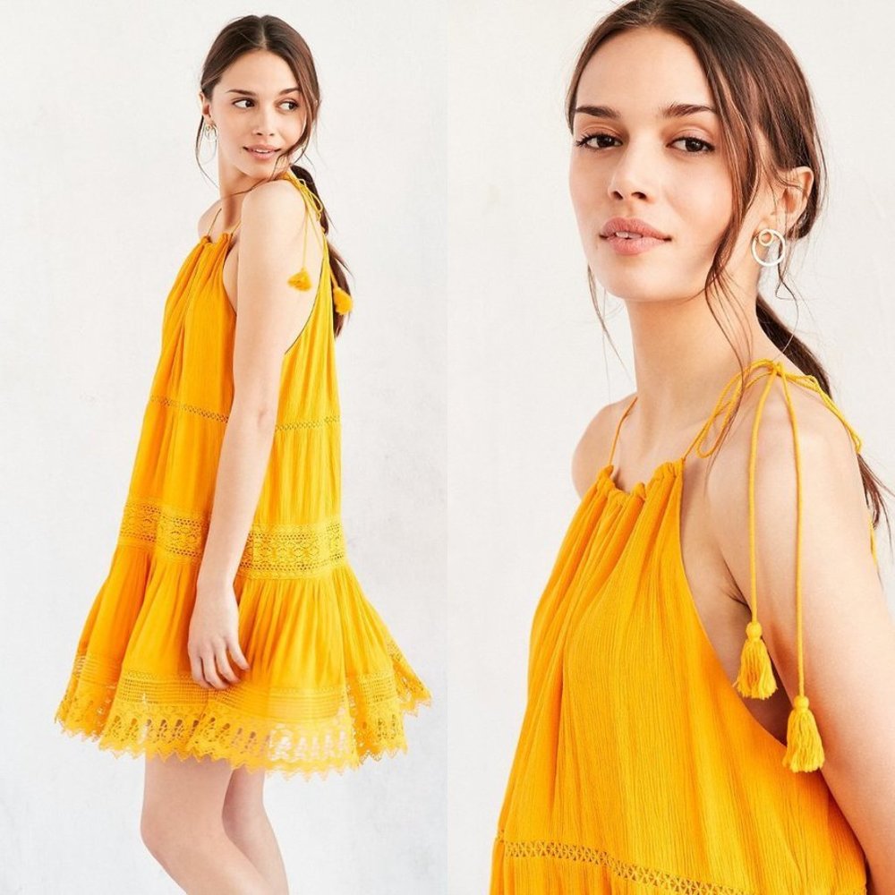 Kimchi Blue Yellow La Palma Crochet Inset Summer Dress, Size XS